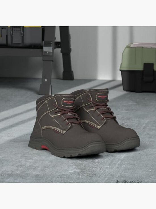 Steel Toe Work Boots Slip Resistant Memory Foam Lace Up Ankle High Leather